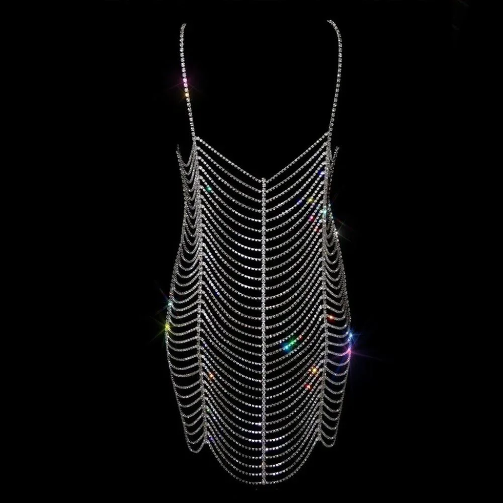 Rhinestone Bodysuit Dress Women Summer Bikini Body Chain Harness Body Jewelry - Picture 7 of 9